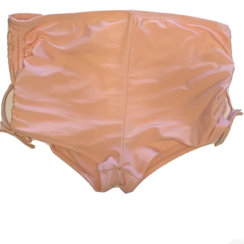Oceanfront Women’s Light Coral Ruched Side High Waisted Bottoms Plus Size XL
